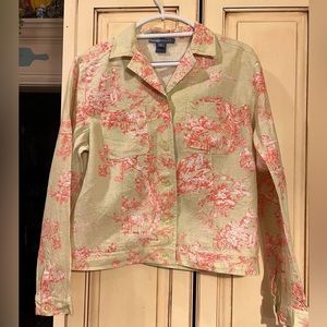 EUC - Bushwacker - size L- pink and green toile linen jacket
